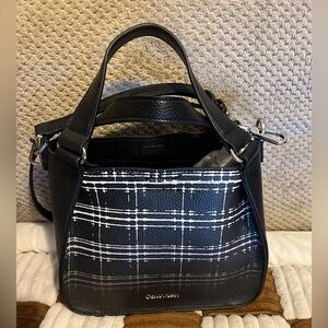 Calvin Klein Estelle Black and White Leather Satchel NWTS!